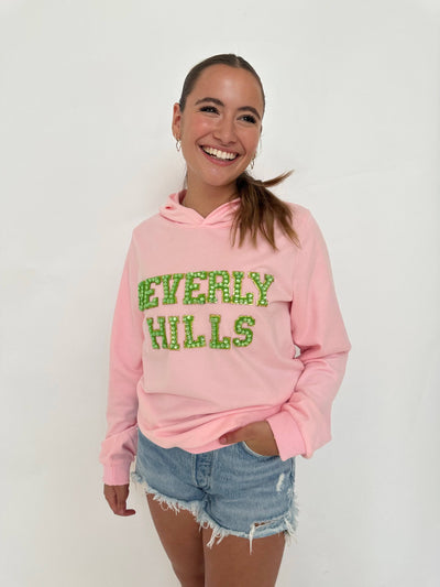 Lola + The Boys Womens Women's Crystal BEVERLY HILLS Hoodie