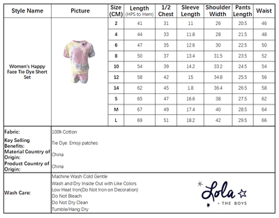 Lola + The Boys Womens Women's Happy Face Tie Dye Short Set