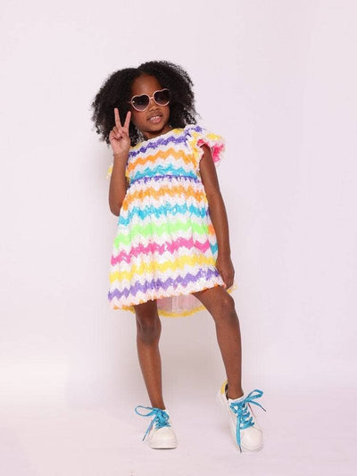 Lola + The Boys Zig Zag Rainbow Sequin Dress