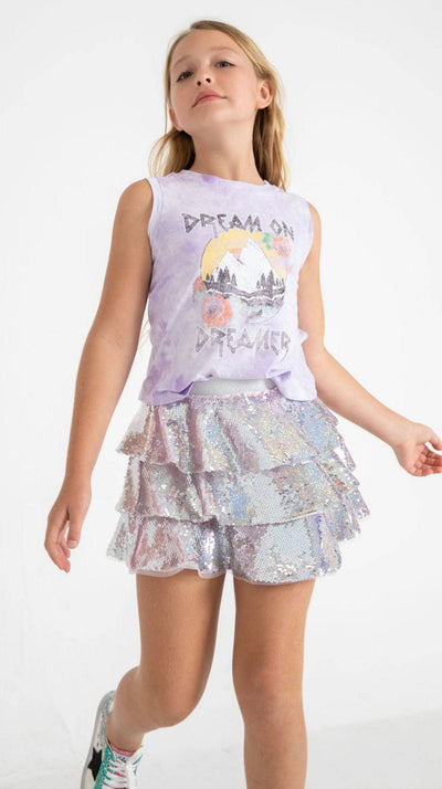 Lola + The Boys 3 Layers Shimmering Silver Sequin Skirt