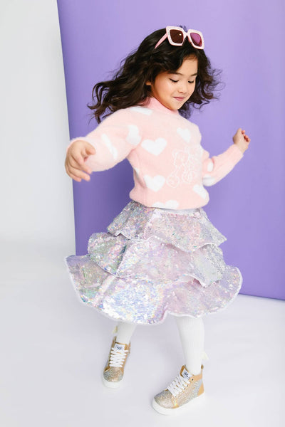 Lola + The Boys 3 Layers Shimmering Silver Sequin Skirt