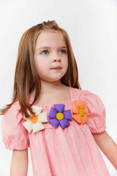 Lola + The Boys 3D Flower Puffy Sleeve Dress