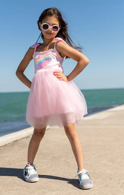 Lola + The Boys 3D Rainbow Heart Tulle Dress