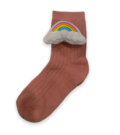 Lola + The Boys LIGHT BROWN 3D RAINBOW SOCKS