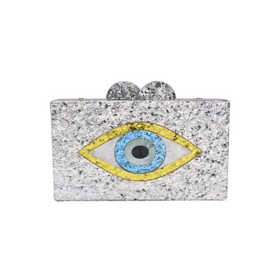 Lola + The Boys Accessories Silver Evil Eye Acrylic Clutch