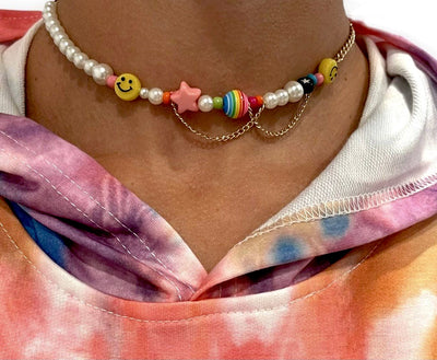 Lola + The Boys Accessories Smiley Pearl Chain Choker