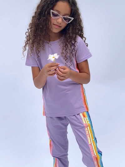 Lola + The Boys Apparel & Accessories Lavender Rainbow Sequin Jogger Set