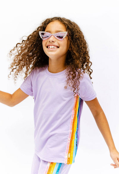 Lola + The Boys Apparel & Accessories Lavender Rainbow Sequin Jogger Set