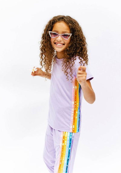 Lola + The Boys Apparel & Accessories Lavender Rainbow Sequin Jogger Set