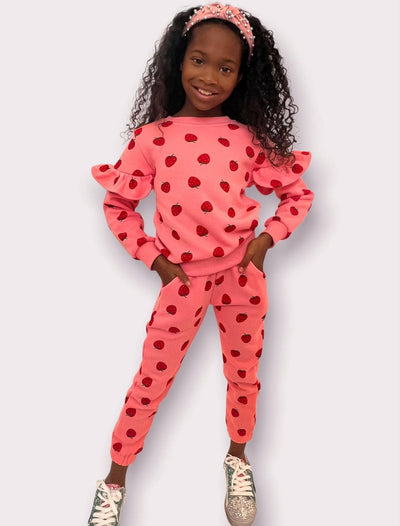 Lola + The Boys Apparel & Accessories Womens Strawberry Ruffle Joggers Set