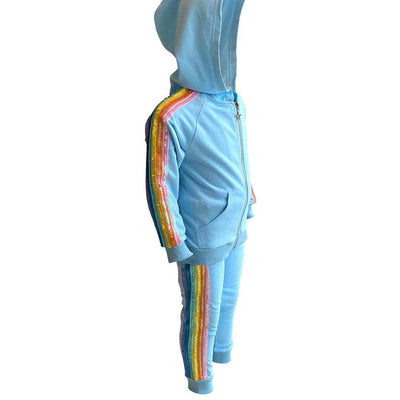 Lola + The Boys Baby blue rainbow sequin joggers set