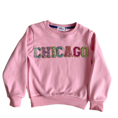 Lola + The Boys Beads Chicago Sweatshirt- Pink