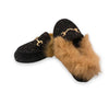 Lola + The Boys Black crystal fur loafers