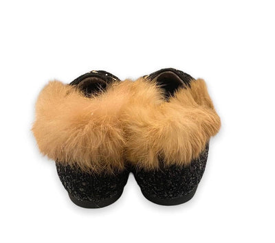 Lola + The Boys Black crystal fur loafers