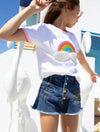 Lola + The Boys Bottoms Embroidered Rainbow Denim Shorts