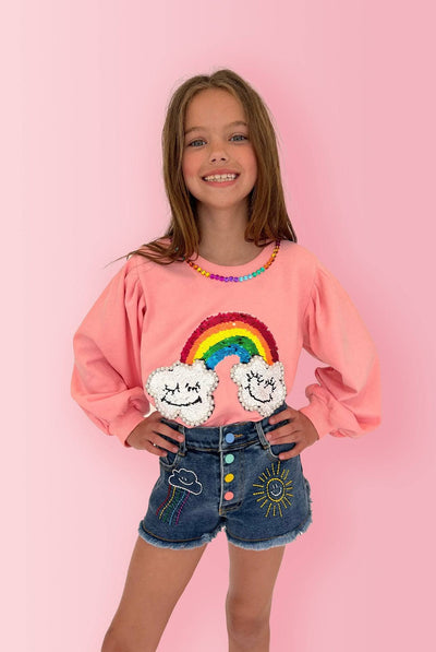 Lola + The Boys Bottoms Embroidered Rainbow Denim Shorts