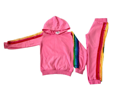 Lola + The Boys Bright Pink Rainbow Sequin tracksuit