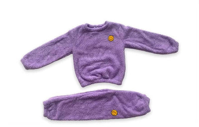 Lola + The Boys Bright Smiley Fuzzy Set lavender