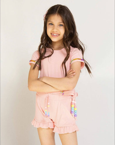 Lola + The Boys Candy Beaded Ruffle Set Pink