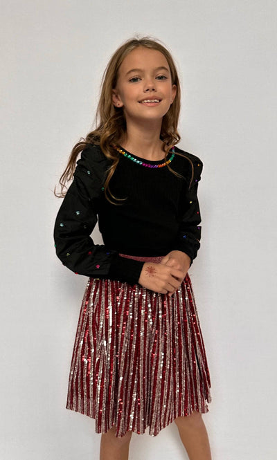 Lola + The Boys Candy Cane Sequin Striped Skirt