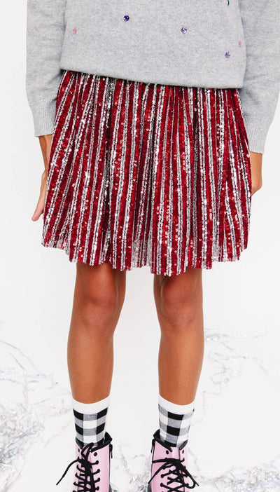 Lola + The Boys Candy Cane Sequin Striped Skirt