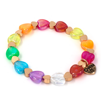 Lola + The Boys Gold Rainbow Heart Bead Stretch Bracelet Charm It! Charms!