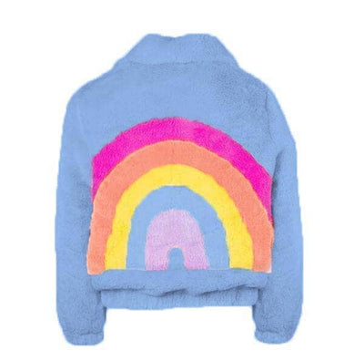 Lola + The Boys coat Rainbow Faux Fur Coat Baby Blue