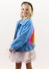 Lola + The Boys coat Rainbow Faux Fur Coat Baby Blue