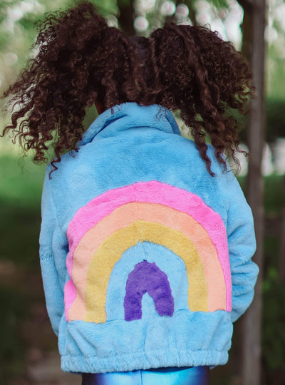 Lola + The Boys coat Rainbow Faux Fur Coat Baby Blue