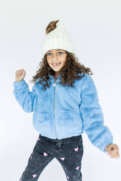 Lola + The Boys coat Rainbow Faux Fur Coat Baby Blue