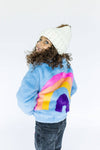 Lola + The Boys coat Rainbow Faux Fur Coat Baby Blue