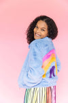 Lola + The Boys coat Rainbow Faux Fur Coat Baby Blue