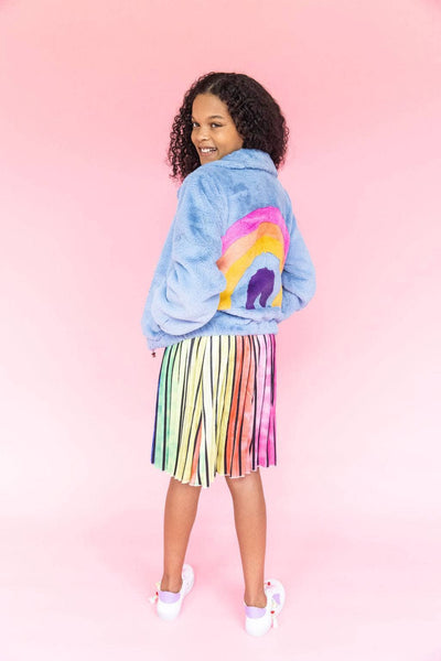 Lola + The Boys coat Rainbow Faux Fur Coat Baby Blue