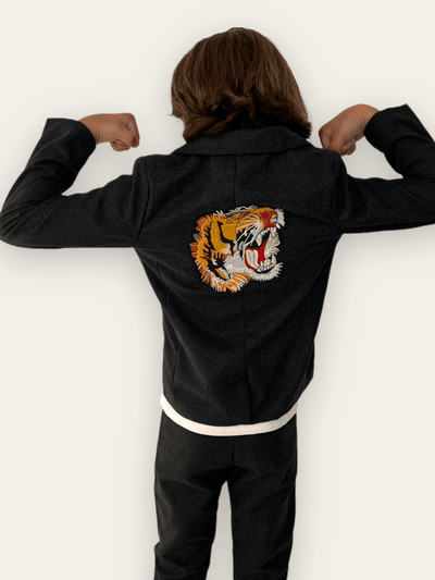 Lola + The Boys Dark Gray Tiger Suit Set