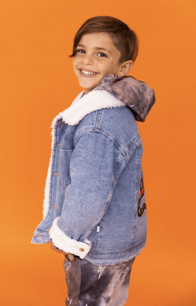 Lola + The Boys denim Denim Snake Sherpa Jacket