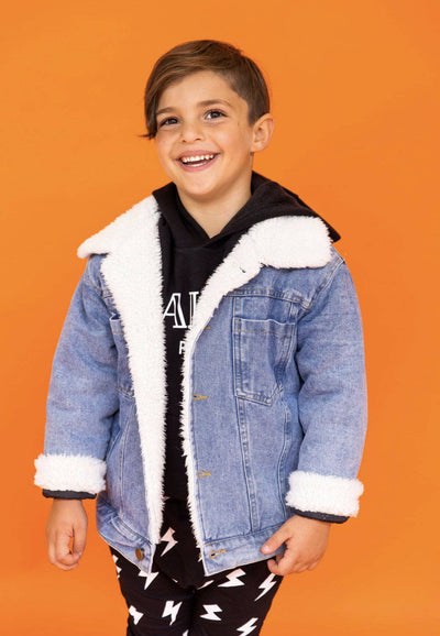 Lola + The Boys denim Denim Snake Sherpa Jacket