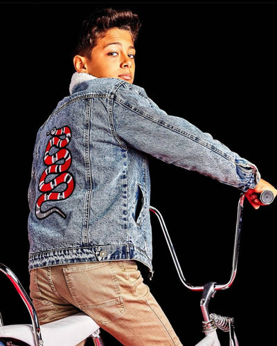 Lola + The Boys denim Denim Snake Sherpa Jacket