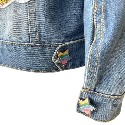 Lola + The Boys denim Rainbow Stars Denim Jacket