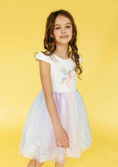 Lola + The Boys Dress Glitter Wing Unicorn Pastel Dress