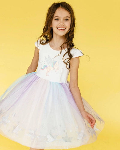 Lola + The Boys Dress Glitter Wing Unicorn Pastel Dress