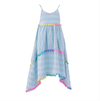 Lola + The Boys Dress St Barths blue  rainbow Pom Pom High Low Dress