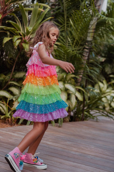 Lola & The Boys Dresses Neon Sequin Ruffle Dress