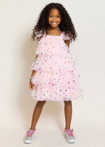 Lola + The Boys Feather Rainbow Stars Tulle Dress