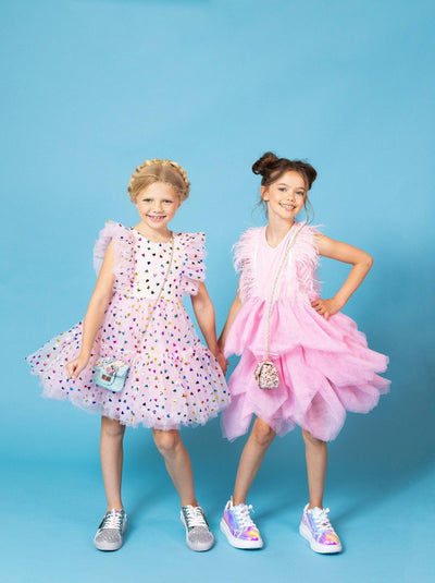 Lola + The Boys Foil Rainbow Hearts Tulle Dress