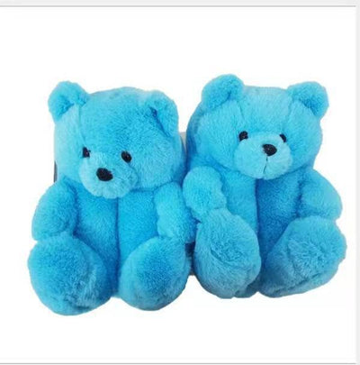 Lola & The Boys Footwear Blue Fuzzy Bear Slippers