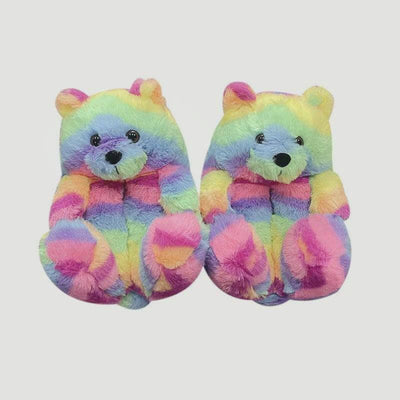 Lola & The Boys Footwear Pastel Rainbow Fuzzy Bear Slippers