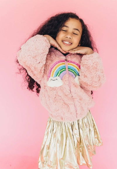 Lola + The Boys Fuzzy Rainbow Star Hoodie