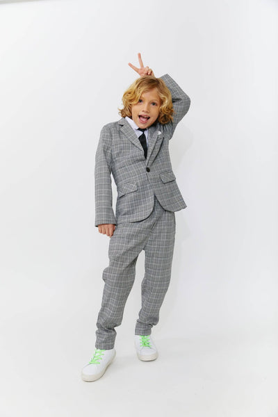 Lola + The Boys Gray Plaid Piece Suit