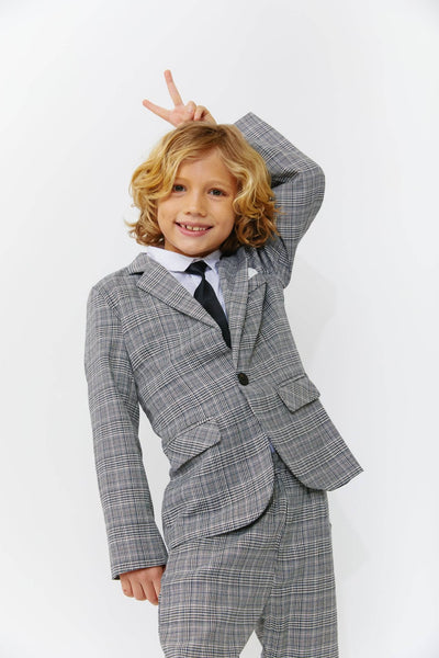 Lola + The Boys Gray Plaid Piece Suit