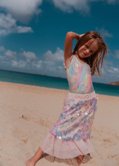 Lola + The Boys Hologram Unicorn Metallic Swimsuit